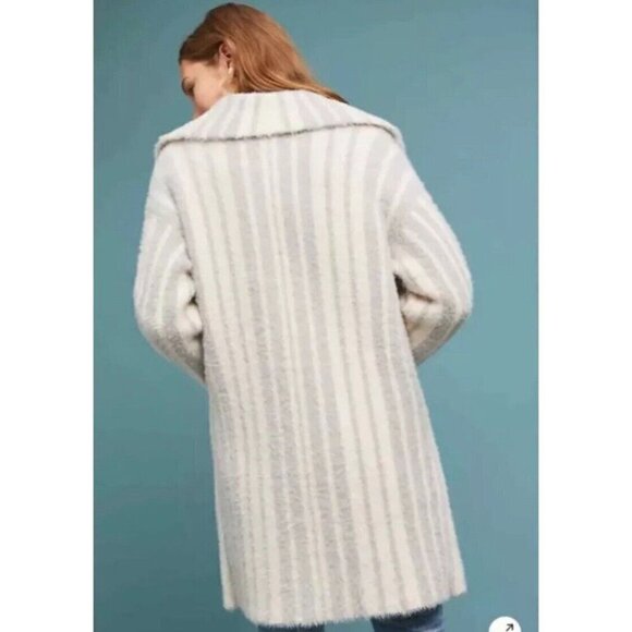 MOTH Anthropologie Womens Sweater Coat Sz S Gray White Stripe Oversized Coatigan - Picture 4 of 11